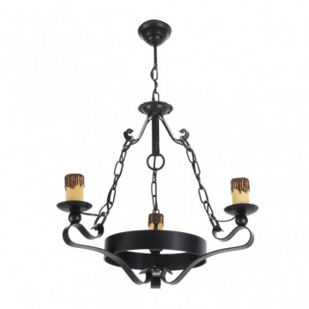 Distribuidor - Lâmpadas Diversas | Lâmpadas Rústicas | LAMPARA RUSTICA 3XE27 MEDIEVAL NEGRO REGX47X47 CM Ref: 1.505/3-NEGRO
